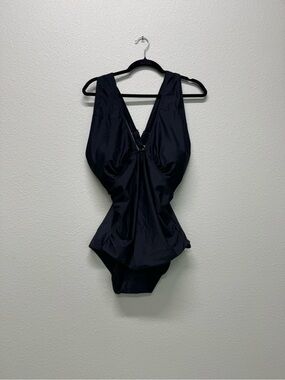 NWT Daci Black One-Piece Swimsuit with V-Neck, Size 18W